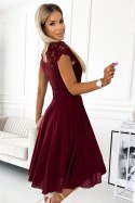 381-5 LINDA - szyfonowa sukienka z koronkowym dekoltem - BORDOWA - M