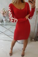 Sukienka Ragged czerwona, z odkrytymi plecami i napisem