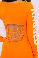 Sukienka Ragged pomarańczowy neon, z napisem i odkrytymi pleca