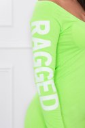 Sukienka Ragged zielony neon, z napisami i odkrytymi plecami
