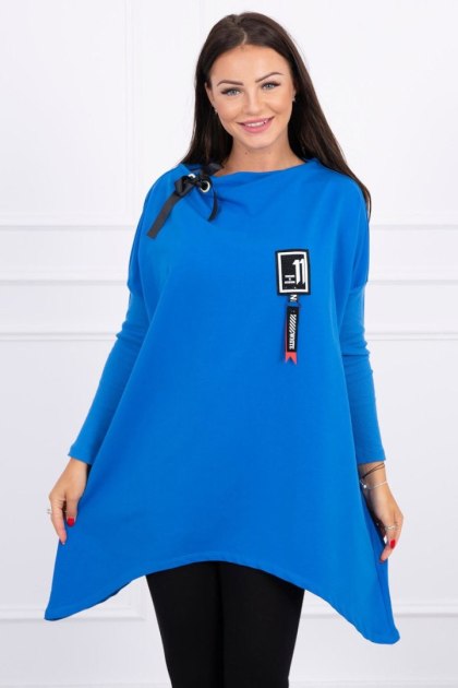 Bluza oversize z asymetrycznymi bokami chabrowa UNI