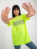 T-shirt bluzka damska fluo żółty lużna z napisem