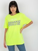 T-shirt bluzka damska fluo żółty lużna z napisem