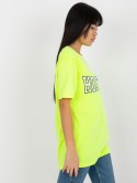 T-shirt bluzka damska fluo żółty lużna z napisem