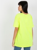 T-shirt bluzka damska fluo żółty lużna z napisem