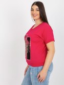 Bluzka damska plus size fuksjowa z nadrukiem