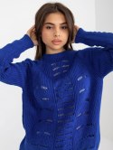Sweter luźny, ażurowy kobaltowy z wełną one size