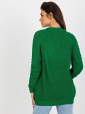 Sweter luźny, ażurowy zielony z wełną one size