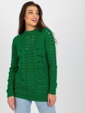 Sweter luźny, ażurowy zielony z wełną one size