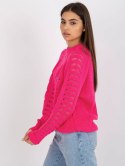 Sweter luźny, ażurowy fluo różowy z wełną one size