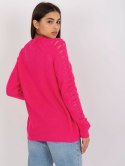 Sweter luźny, ażurowy fluo różowy z wełną one size