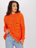 Sweter luźny, ażurowy pomarańczowy z wełną one size