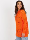 Sweter luźny, ażurowy pomarańczowy z wełną one size