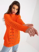 Sweter luźny, ażurowy pomarańczowy z wełną one size