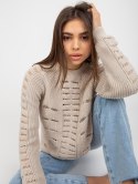 Sweter luźny, ażurowy beżowy z wełną one size