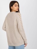 Sweter luźny, ażurowy beżowy z wełną one size