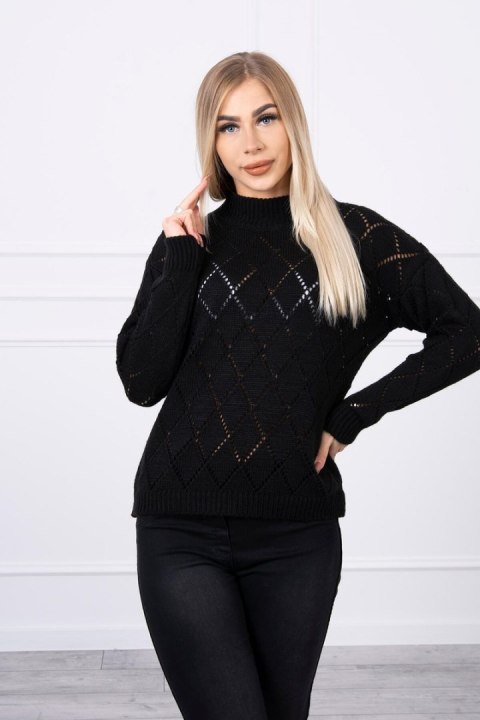 Sweter z półgolfem i wzorem w romby czarny