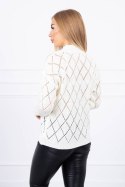 Sweter z półgolfem i wzorem w romby ecru