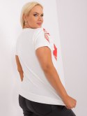 Bluzka ecru-czerwona z dekoltem w serek plus size