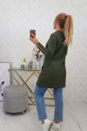 Bluza z ozdobną taśmą khaki zasuwana z kapturem