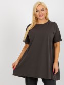 Bluzka khaki długa z falbaną plus size bawełniana