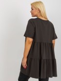 Bluzka khaki długa z falbaną plus size bawełniana