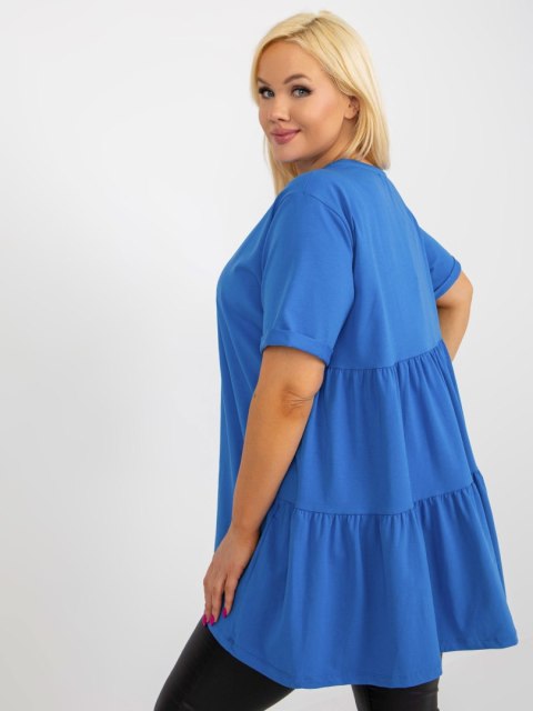 Bluzka ciemno niebieska długa z falbaną plus size bawełniana