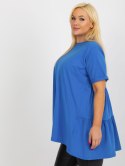 Bluzka ciemno niebieska długa z falbaną plus size bawełniana