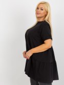 Bluzka czarna długa z falbaną plus size bawełniana