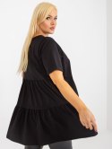 Bluzka czarna długa z falbaną plus size bawełniana