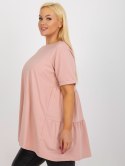 Bluzka jasno różowa długa z falbaną plus size bawełniana