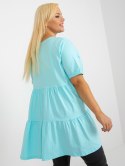 Bluzka miętowa długa z falbaną plus size bawełniana