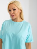 Bluzka miętowa długa z falbaną plus size bawełniana