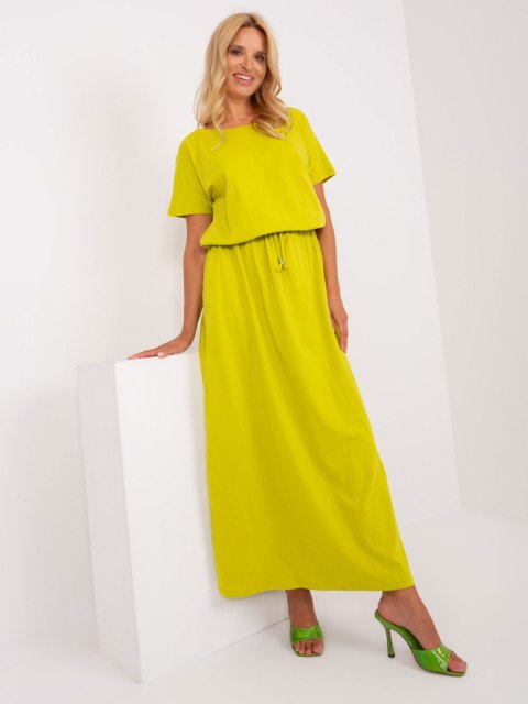 Limonkowa maxi sukienka basic z kieszeniami oversize