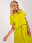 Limonkowa maxi sukienka basic z kieszeniami oversize