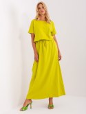 Limonkowa maxi sukienka basic z kieszeniami oversize