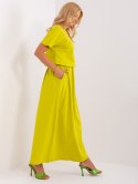 Limonkowa maxi sukienka basic z kieszeniami oversize