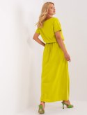 Limonkowa maxi sukienka basic z kieszeniami oversize