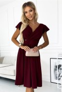 425-4 MATILDE Sukienka z dekoltem i krótkim rękawkiem - BORDOWA - XL