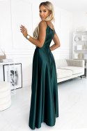 299-9 CHIARA elegancka maxi satynowa suknia na ramiączkach - ZIELEŃ BUTELKOWA - L