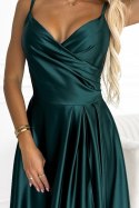 299-9 CHIARA elegancka maxi satynowa suknia na ramiączkach - ZIELEŃ BUTELKOWA - S