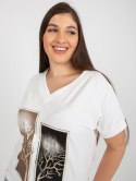 Bluzka damska plus size ecru z nadrukiem