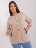 Bluza damska beżowa z troczkami plus size rękaw 3/4