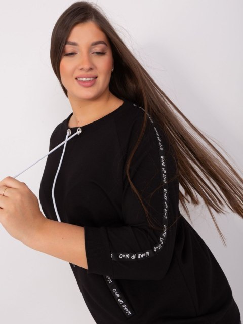 Bluza damska czarna z troczkami plus size rękaw 3/4