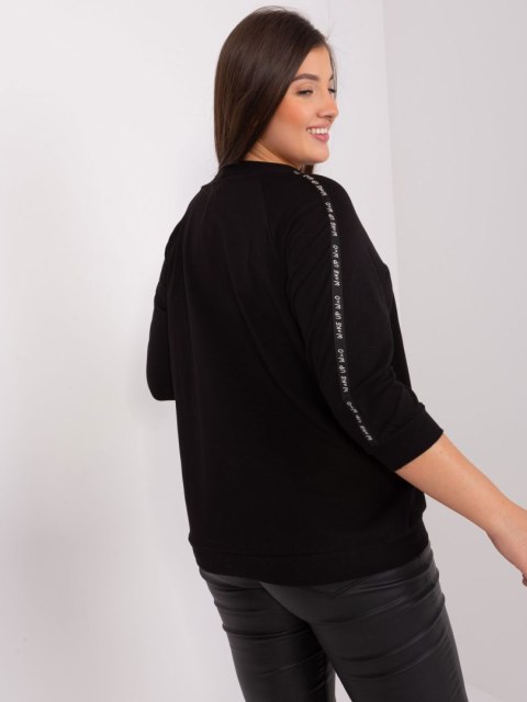 Bluza damska czarna z troczkami plus size rękaw 3/4