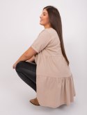 Bluzka beżowa długa z falbaną plus size bawełniana