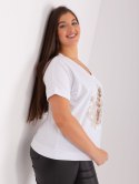 Bluzka t-shirt biała z nadrukiem pióro plus size