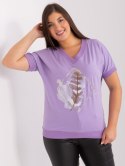 Bluzka t-shirt jasno fioletowy z nadrukiem pióro plus size