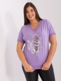 Bluzka t-shirt jasno fioletowy z nadrukiem pióro plus size