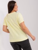 Bluzka t-shirt jasny żółty z nadrukiem pióro plus size